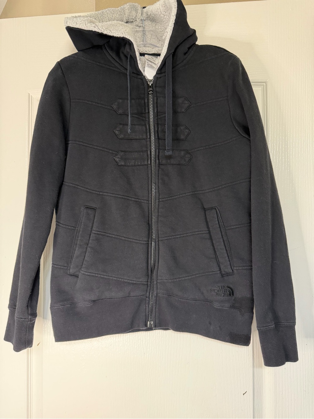 The North Face Black Sherpa-Lined Military Moto Hooded Zip Jacket Medium